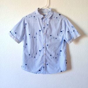 Zara kids Boy Blue White Striped Pattern Button Down Shirt size 11-12 ~ 152cm